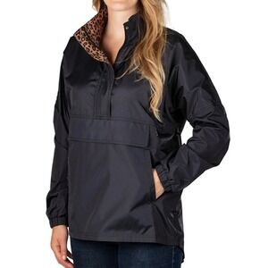 Lauren James Womens XXL Black Leopard Print Accent Anorak Windbreaker Jacket